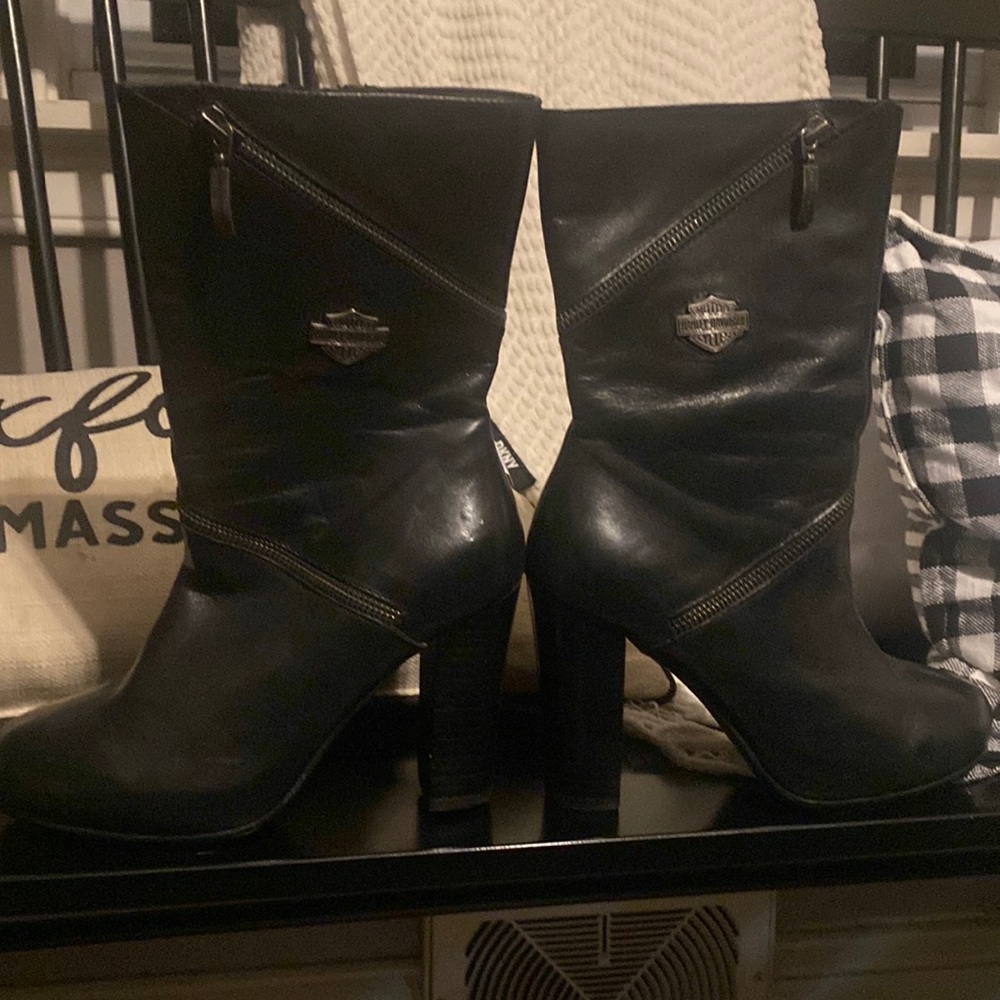 Harley-Davidson Black Leather Heeled Boots